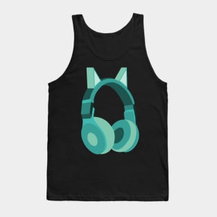 Cat Ear Headphones Blue Green Tank Top